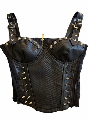 Dolls Kill Current Mood Tough as Titans Black Faux Leather Studded Bustier